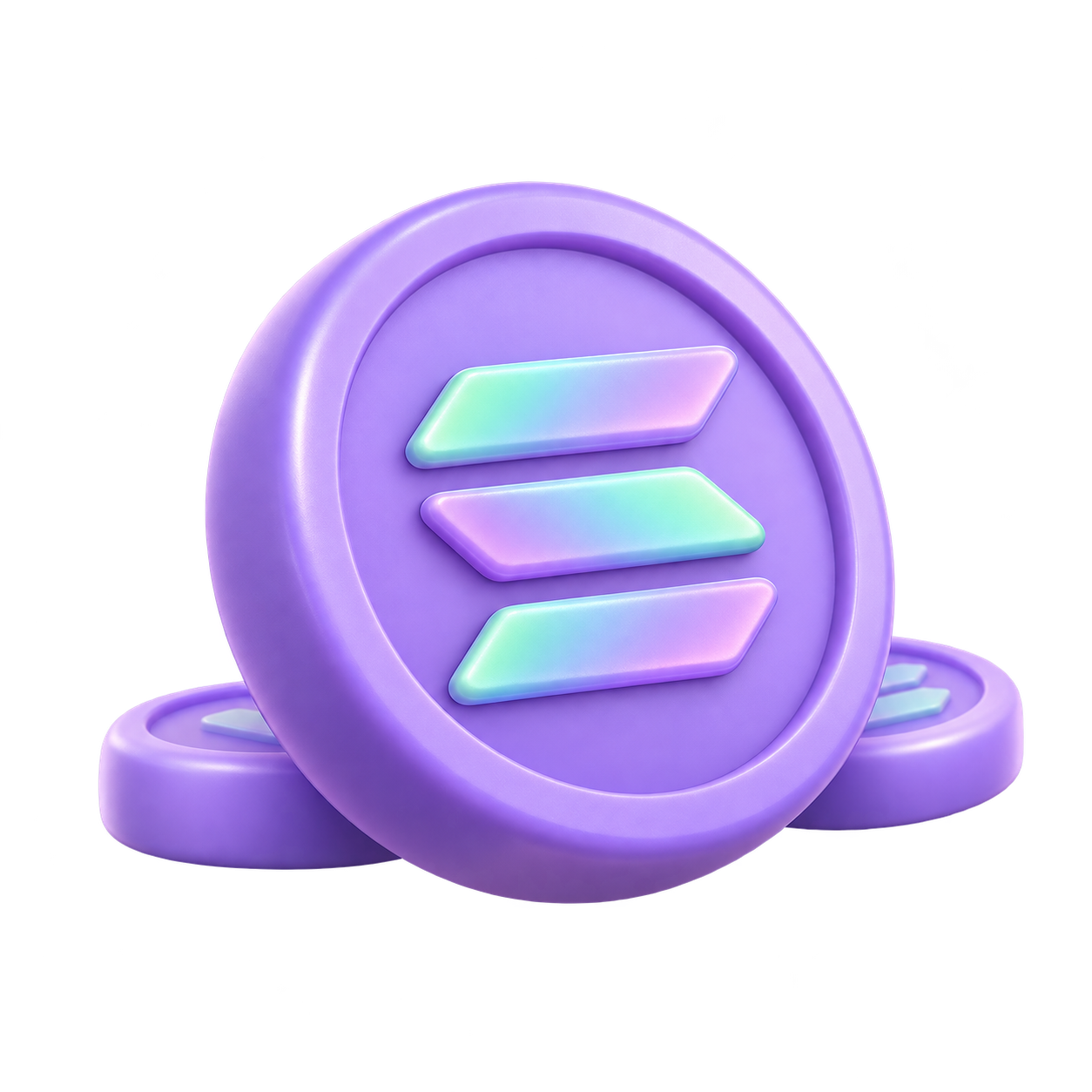 Soft 3D lavender Solana tokens